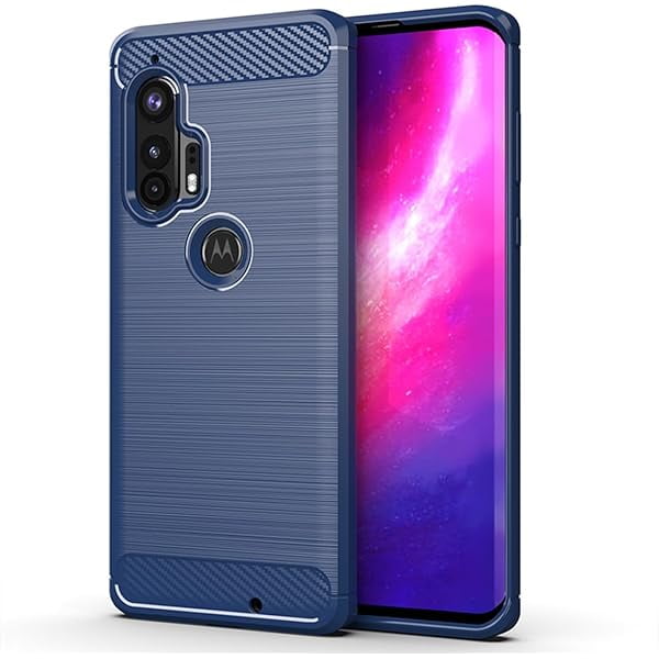 wonima11 Case for Motorola Edge+ (2020)/Motorola Edge Plus 2020 XT2061-3 Case, Carbon Fiber Shockproof Slim Silicone Rugged Soft TPU Back Phone Cover for Motorola Moto Edge+ 2020 Blue