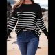thumbnail image 4 of Suéter de Otoño 2025 para Mujer, Jersey de Punto Acanalado de Larga, Holgado, Cuello Redondo, Murciélago, Suéter Dividido. y Negro M, 4 of 9