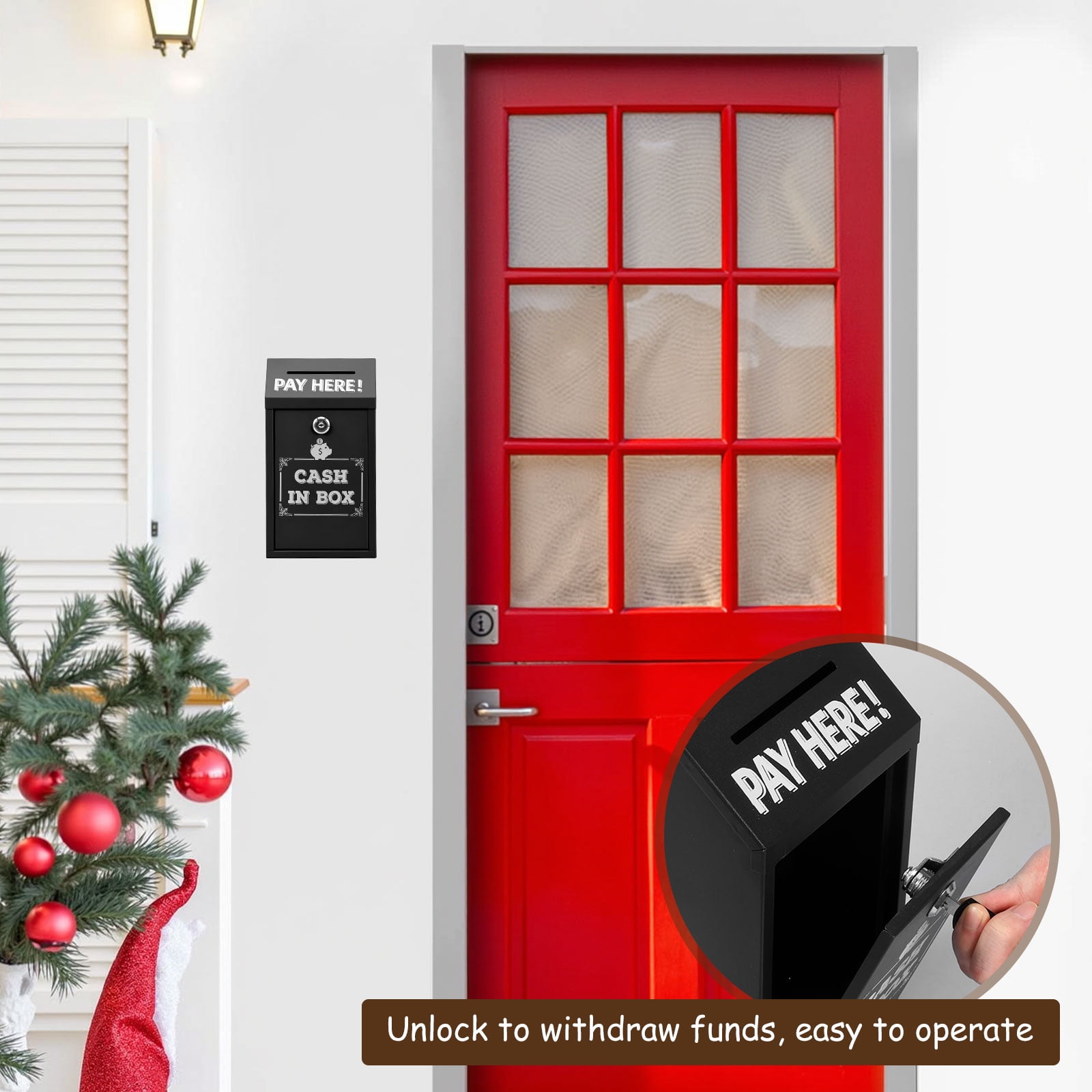 Metal Donation Box with Key Lock Rustproof Cash Drop Box with Top Slot Wall Mounted with 2 keys for Business Home Office Outdoor