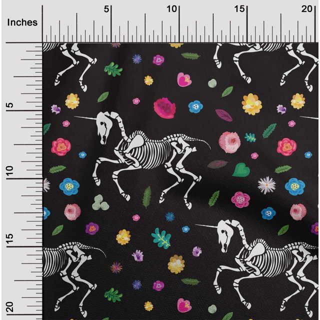 oneOone Polyester Lycra Black Fabric Skull Craft Projects Decor Fabric Printed By The Yard 56 Inch Wide