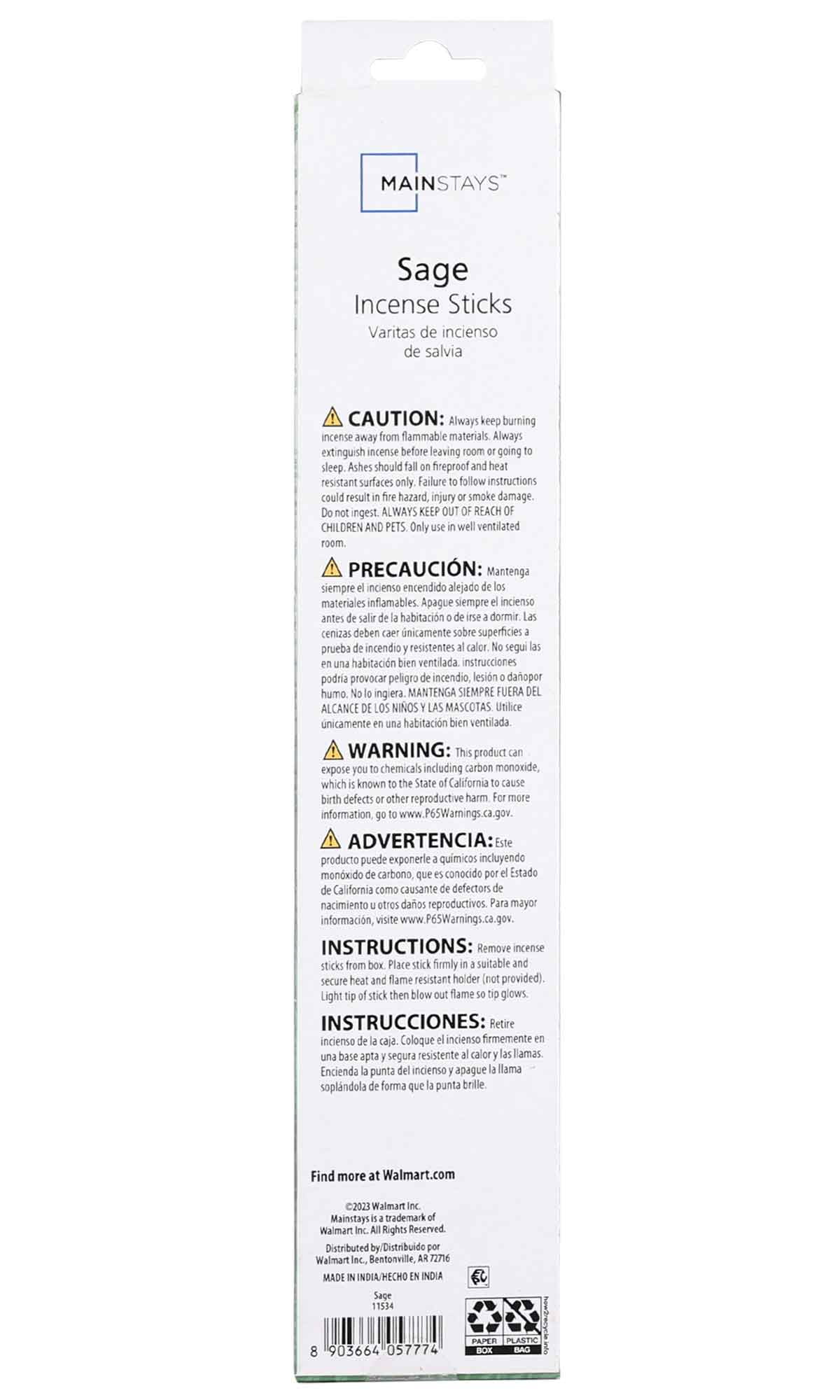 (8 pack) Mainstays Incense Sticks, Sage Fragrance (Light Green), 40 Pack