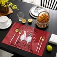 thumbnail image 4 of Valentines Placemats 4pcs Hearts Pattern Gnomes Couple Table Mats for Dining Table I Love You Red Table Mats Cotton and Linen Washable 12x18in, 4 of 6