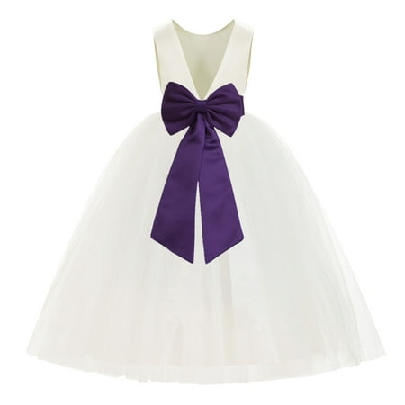 

Ivory V-Back Satin Flower Girl Dresses for Wedding Toddlers 219T