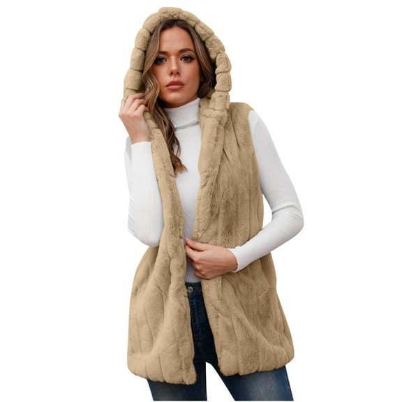 asdoklhq Womens Clearance Coats Plus Size Women Winter Warm Coats Faux Coat Warm Furry Faux Jacket Sleeveless Outerwear Vest Waistcoat