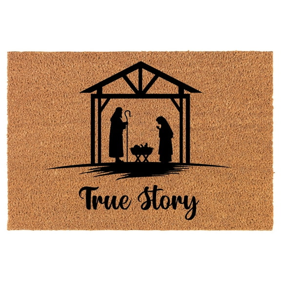 Welcome Doormat Coco Coir Door Mat Gift True Story Nativity Christmas (24" x 16")