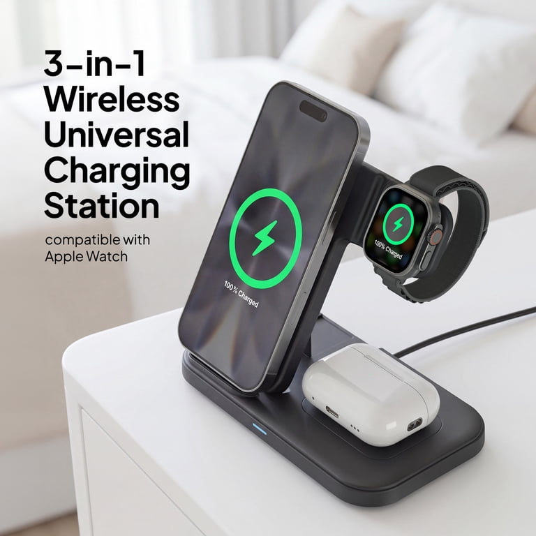 Liquipel Powertek 3-in-1 Qi2 Wireless Charging Pad, Black photo 2