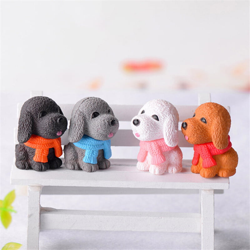 Miniature Dollhouse FAIRY GARDEN Accessories ~ Set 2 Labrador Puppy Dogs Flowers 