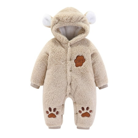 

Qufokar Winter 6-9 Months Boys Gender Neutral Baby Pants Baby Boys Girls Long Sleeve Cute Cartoon Fleece Patchwork Bear Ears Hooded Romper Jumpsuit Outfit Clothes Coat