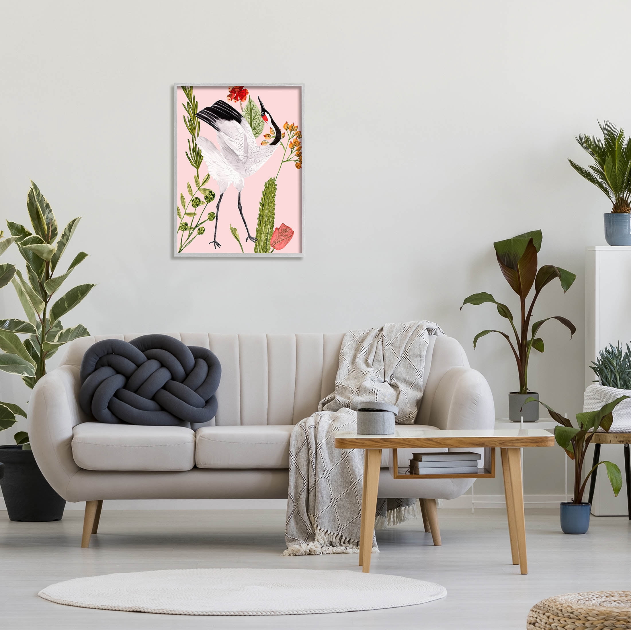Stupell Industries Tropical Crane Bird Botanicals Graphic Art Gray Framed Art Print Wall Art, Design by Melissa Wang