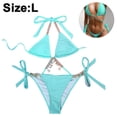 thumbnail image 2 of Conjunto de bikini de triángulo con lazo lateral y cuello halter para mujer, traje de baño de 2 piezas con tiras, 2 of 5