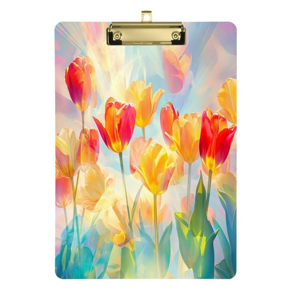 12.5" x 9" Acrylic Clipboard with Gold Metal Clip Office and Classroom Essential Vibrant Colorful Tulips