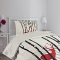 thumbnail image 4 of Ambesonne Antlers Quilted Coverlet 2 Pcs, Deer Tree Forest Bird, Twin Size, White Black Red, 4 of 5