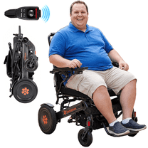 Bangeran Mammoth EX Deluxe Mobility Aid Electric Wheelchair for Easy Travelling, Collapsible Heavy Duty Wheel Chair 500 lbs Capacity - Black Frame