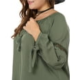thumbnail image 7 of MODA NOVA Juniors' Plus Size Raglan Sleeves Tie Neck Tunic Top Green 2X, 7 of 7