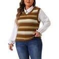 thumbnail image 2 of DARING DIVA Women's Plus Size V Neck Striped Knit Sweater Vests 3X Brown, 2 of 6