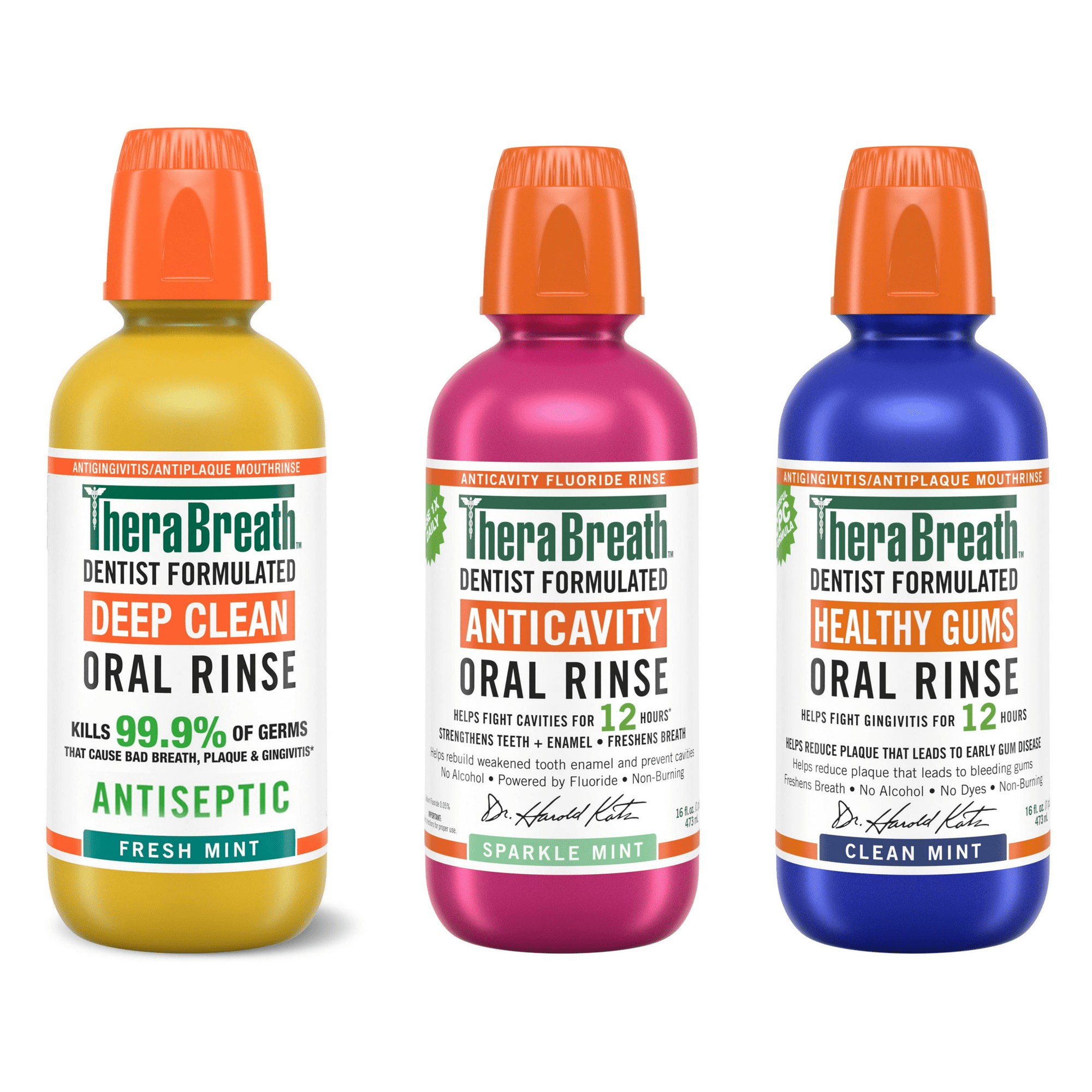 TheraBreath Healthy Smile Mouthwash Bundle Gum Health Deep Clean & Anticavity 16 fl oz (3 Pack)