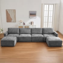 DOMICARE 144" Gray U-Shaped Modular Sectional Sofa with 2 Ottomans, Oversized 6 Seater Couch with Thick Chenille Cushions, Comfy Living Room Sofa