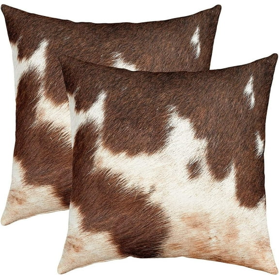 Ryan; Boys Highland Cow Throw Pillow Covers 18x18 Set of 2 (Not Real) Cowhide Cattle Fur Hair Pillow Covers for Home Office Bed Couch Animal Texture Cushion Covers Brown Decorative Pillow Covers