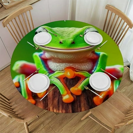

Orinice Tree Frog Round Table Cover Stain Resistant Washable Indoor Outdoor Tablecloth Kitchen Dining Wedding Parties Waterproof Fabric 100% Polyester 42-46