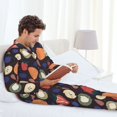 thumbnail image 4 of Mens Pajamas Set, colorful cartoon fruits pattern Button Down Long Sleeve Loungewear Sleepwear Pjs sets for Men, 4 of 5