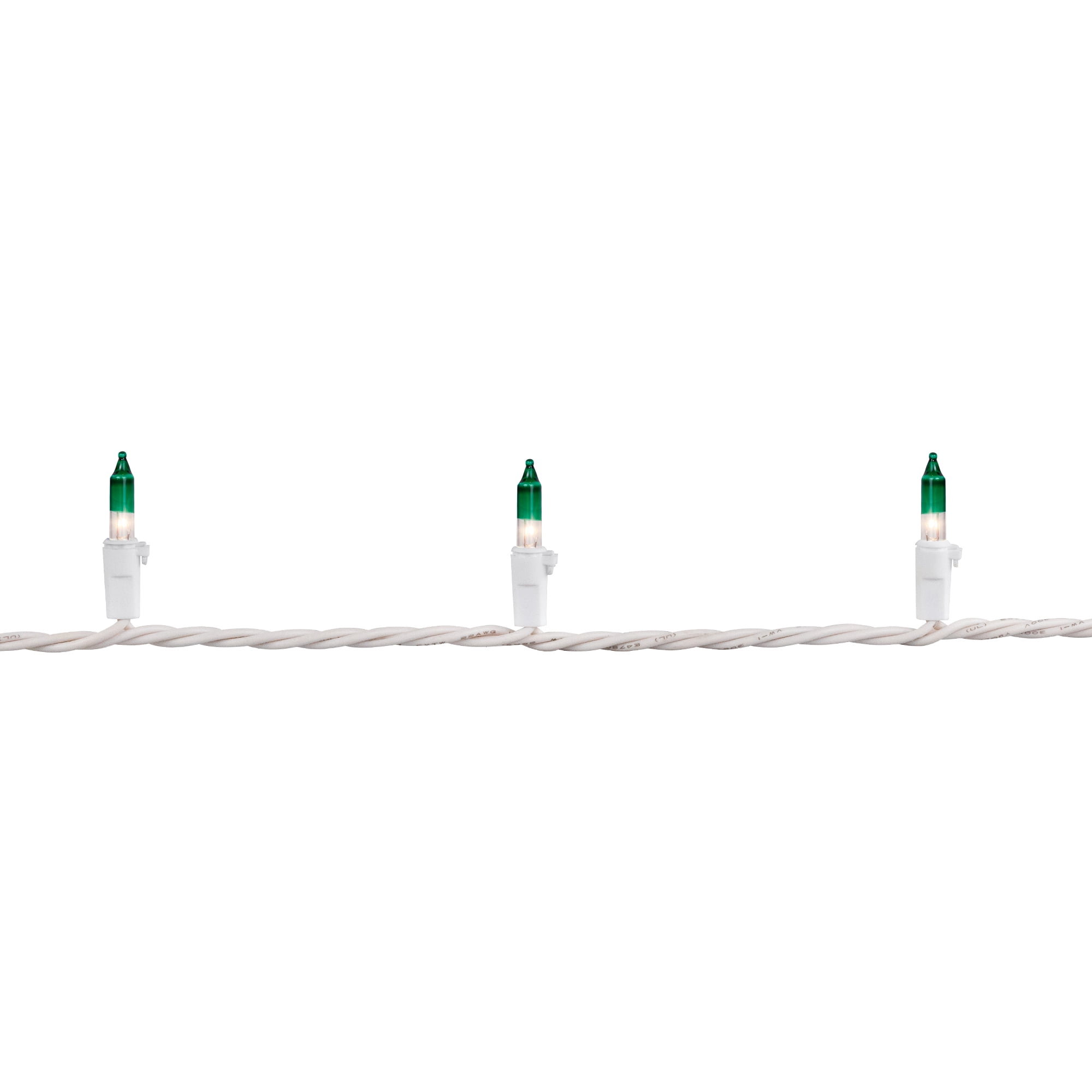 Mini Christmas Light Set - Clear with Green Tip - 10' White Wire - 50ct