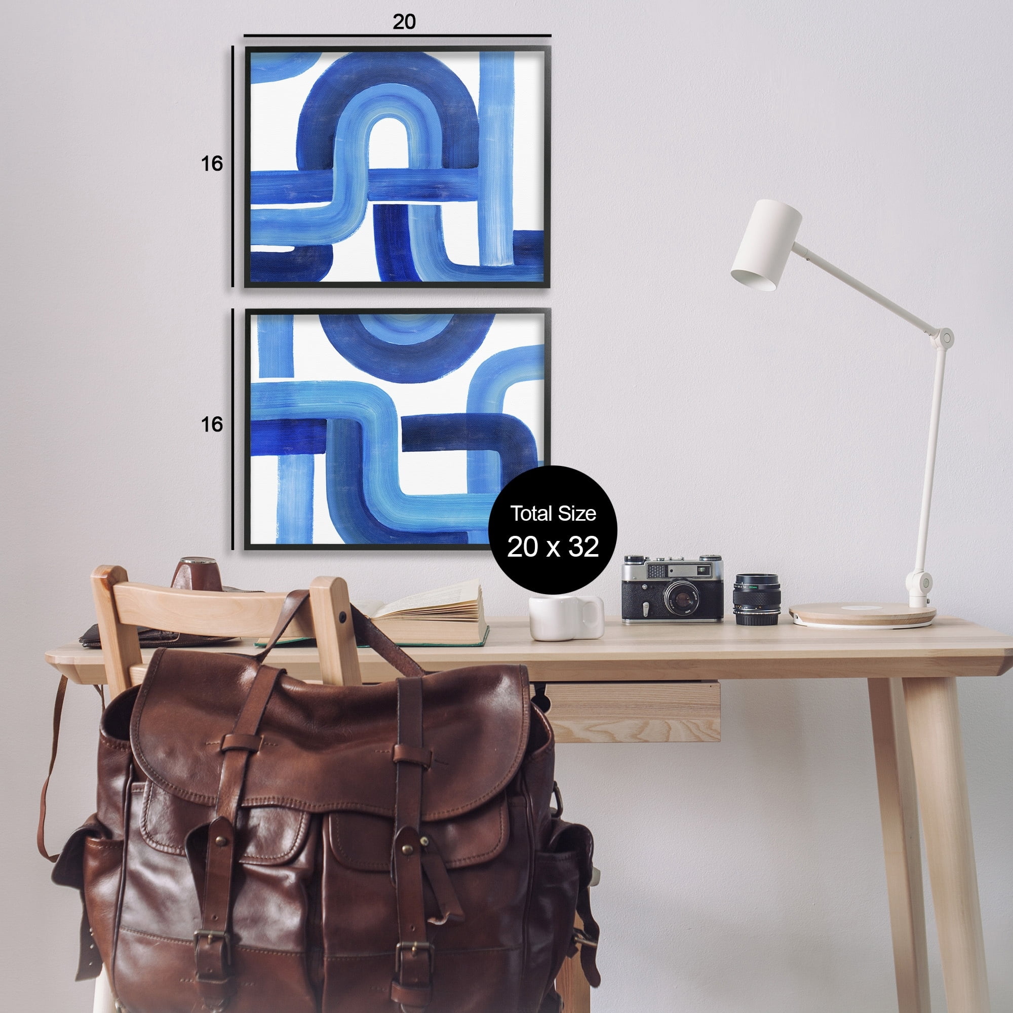 Stupell Industries Woven Blue Lines Geometric Color Abstraction Black Framed by Grace Popp