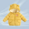 thumbnail image 3 of Baby Puffer Jacket Boys Yellow Full-Zip Long Sleeve Bear Hooded Down Jacket Kids Warm Girls Winter Coats Size 6-12 Months, 3 of 7