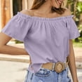 thumbnail image 2 of Sudadera con capucha para mujer,Blusa con hombros descubiertos, manga corta, plisada, tejido de poliéster suave, camisa informal de verano para mujer, sopatenor, 2 of 8