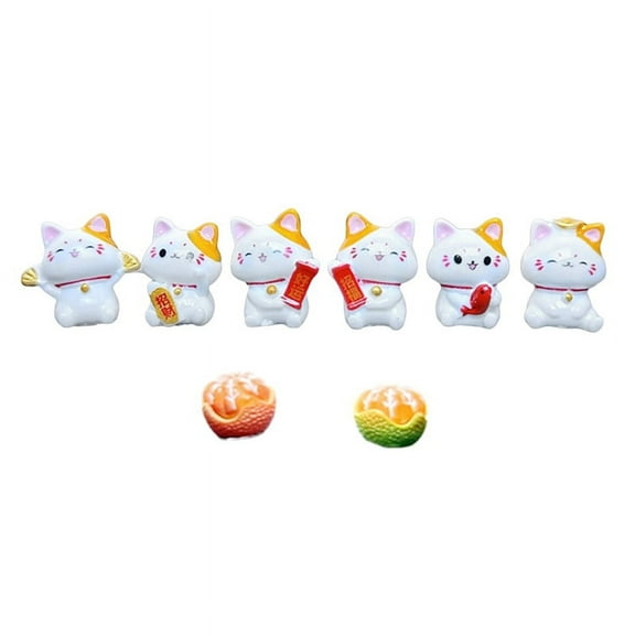 Lucky Cats Ornaments Wealth Cats 8Pcs Figurines Set Fortune Miniature Cute Kitten Resin Model Ornament for Desktop,8 x Decorations,As Shown