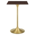 thumbnail image 1 of Bar Table, Square, Wood, Metal Steel, Gold Dark Brown Brown Walnut, Modern Contemporary Urban Design, Bar Pub Cafe Bistro Hotel Restaurant Hospitality, 1 of 6