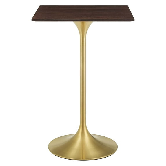 Bar Table, Square, Wood, Metal Steel, Gold Dark Brown Brown Walnut, Modern Contemporary Urban Design, Bar Pub Cafe Bistro Hotel Restaurant Hospitality