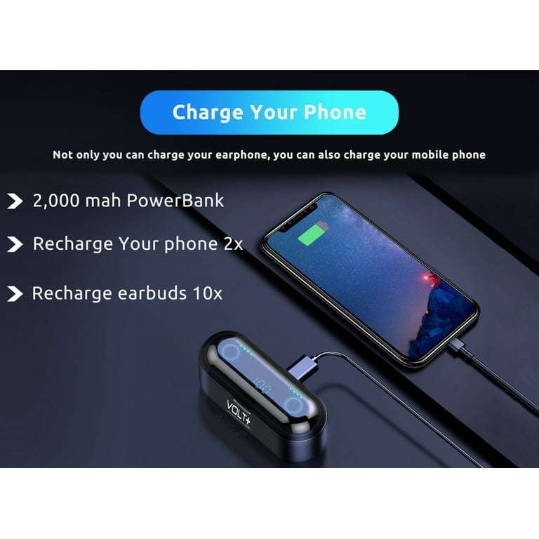 Volt Plus Tech Wireless V5.0 Bluetooth Earbuds for Apple iPhone 12 12 Pro 12 Pro Max 12 Mini with LED Display Mic and 8D Bass F9 TWS and IPX7 Waterproof Sweatproof with 2000mAh PowerBank Walmart