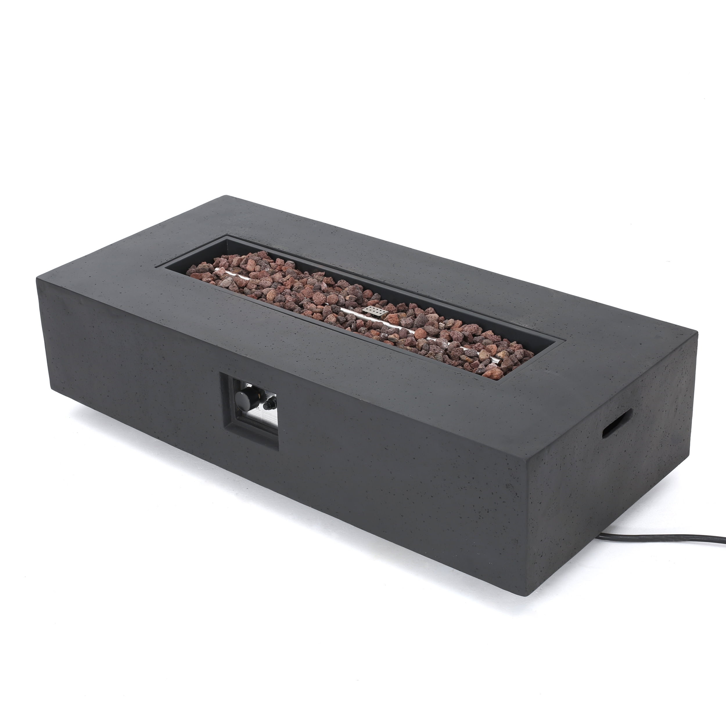 Mayfair Lightweight Concrete Outdoor 50,000 BTU Rectangular Fire Pit (No Tank Holder), Dark Gray