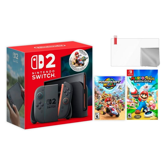 Nintendo Switch 2 Mario Kart World Bundle 256GB 7.9-Inch 1080P Screen, Joy-Con 2 with Mouse Sensor, Dock, with Mario Rabbids Kingdom Battle And Microfiber Cleaning Cloth & Screen Protector