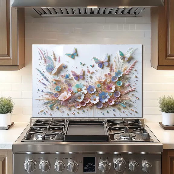 Tempered Glass Backsplash For Kitchen Behind Stove,Stove Back Top Cover,Easy to Clean Glass Splashback, Sink Cover Splash Guard,Home Kitchen Wall Decor