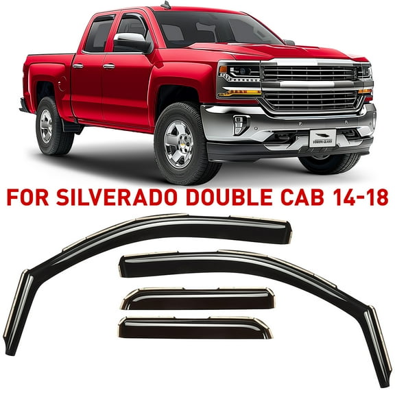 Voron Glass in-Channel Extra Durable Rain Guards for Trucks Chevrolet (Chevy) Silverado/GMC Sierra 2014-2018 Double Cab, Window Deflectors, Vent Window Visors, 4 Pieces - 230092