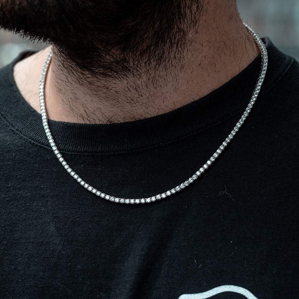 Men's Fashion Jewelry Round Cut Tennis Necklace with White Stones