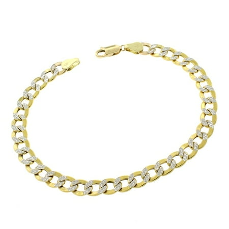 Gold Pave Diamond Bracelet - 14K Yellow Gold 6.5mm Hollow Cuban Curb Link Diamond Cut Pave Bracelet Chain 8.5