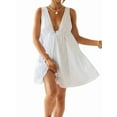 thumbnail image 3 of Women'S Summer Mini Dresses Sleeveless Deep V Neck Tiered Swing Dress Backless Going Out Vacation Boho Sundress White M, 3 of 9