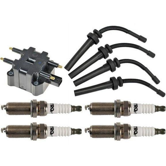 Ignition Coil Spark Plug and Wire Set 6 Piece - Compatible with 2001 - 2010 Chrysler PT Cruiser 2.4L 4-Cylinder Naturally Aspirated 2002 2003 2004 2005 2006 2007 2008 2009