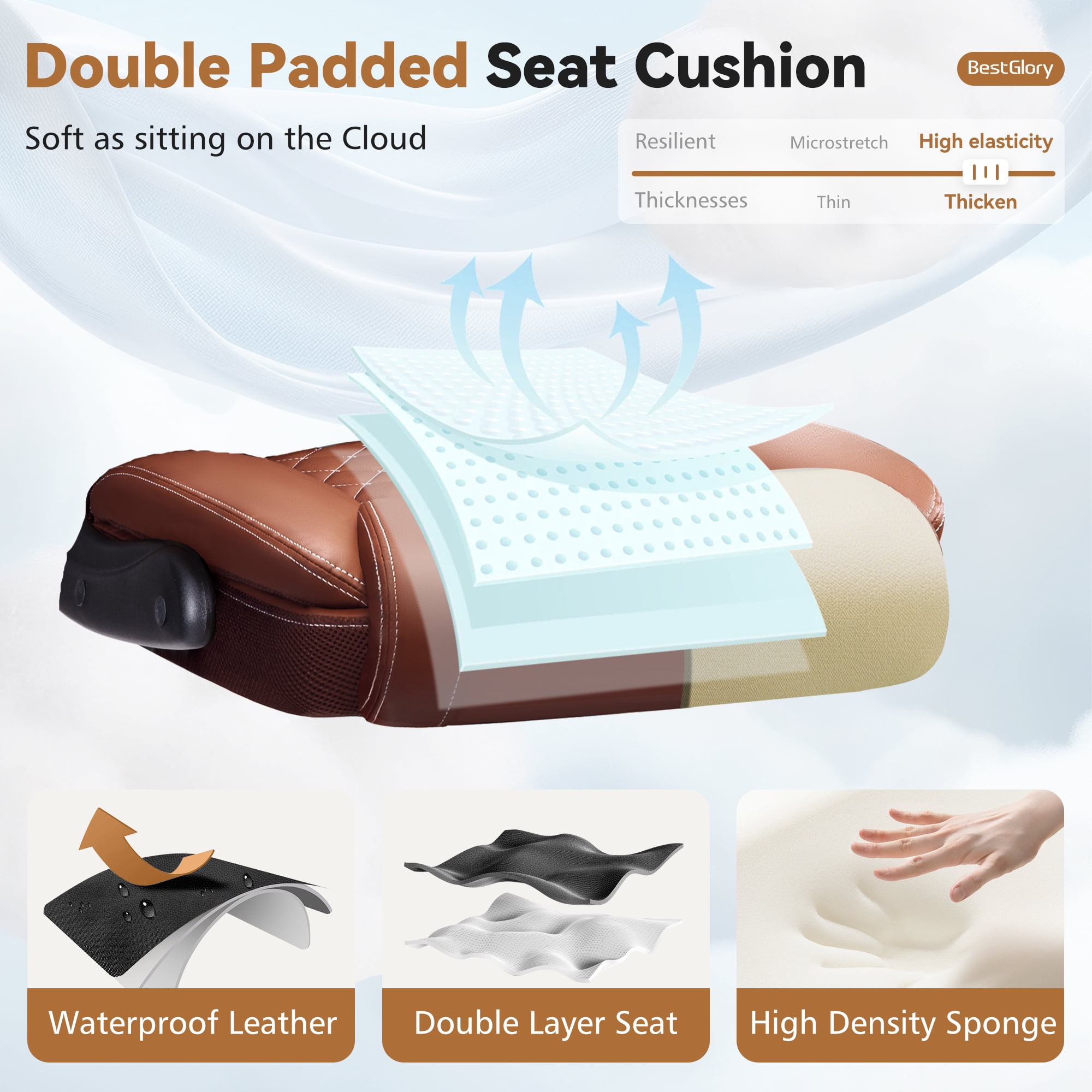 FASTES Ergonomic Office Chair, Desk Chair with High Back Flip-up Armrests Big and Tall Gaming Leather Chair with Rocking Function 2 Reclining Position,Brown
