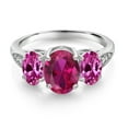 thumbnail image 2 of Gem Stone King 10K White Gold Red Created Ruby Pink Created Sapphire and White Lab Grown Diamond 3 Stone Engagement Ring for Women (2.39 Cttw, Gemstone Birthstone, Available in Size 5, 6, 7, 8, 9), 2 of 5