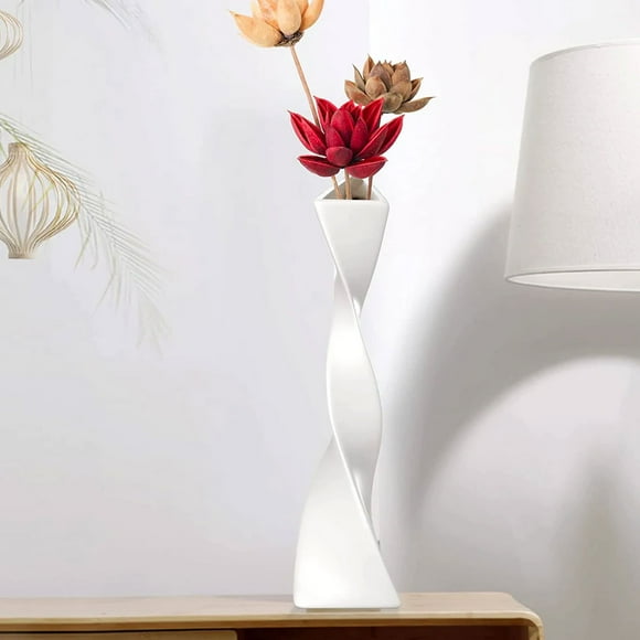 Tall Floor Vase Ceramic Vases Modern Home Decor Flower Vase for Shelf Home Twisted Tall Creative Black Vase - White
