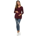 thumbnail image 6 of Ecavus Women's Maternity Tops Shirts Long Sleeve V Neck Pregnancy Blouse Wine Red L, 6 of 8
