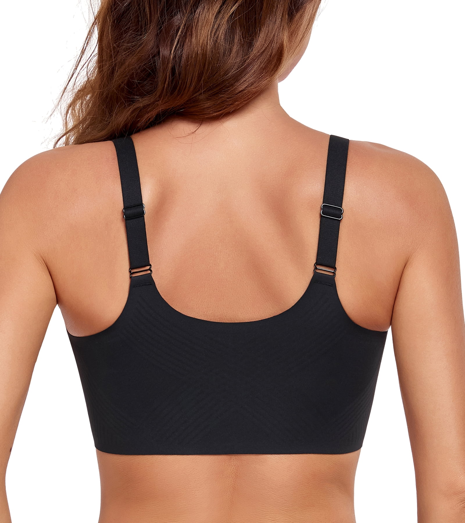 Exerin Women's Front Closure Bra Wireless Comfort Posture Back Smoothing Brasieres(S,Black)
