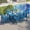 Blue, variant on Jocisland 7-Piece HDPE Outdoor Dining Table Set with 6 Chairs, 71" L Patio Furniture Set, White