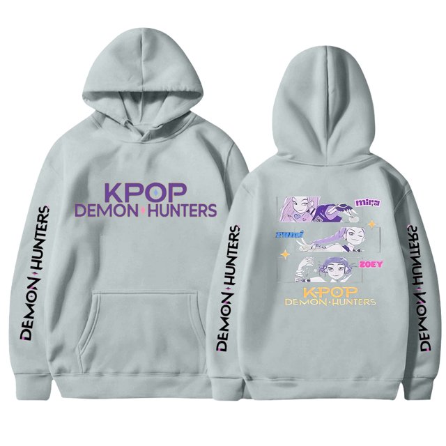 Moonsky Sudadera con capucha de moda para mujer de la cantante pop Dem/0n HUNTR/X con jersey corto, suave y cómoda, top de manga larga para uso informal en primavera, otoño e invierno. (Gris M)