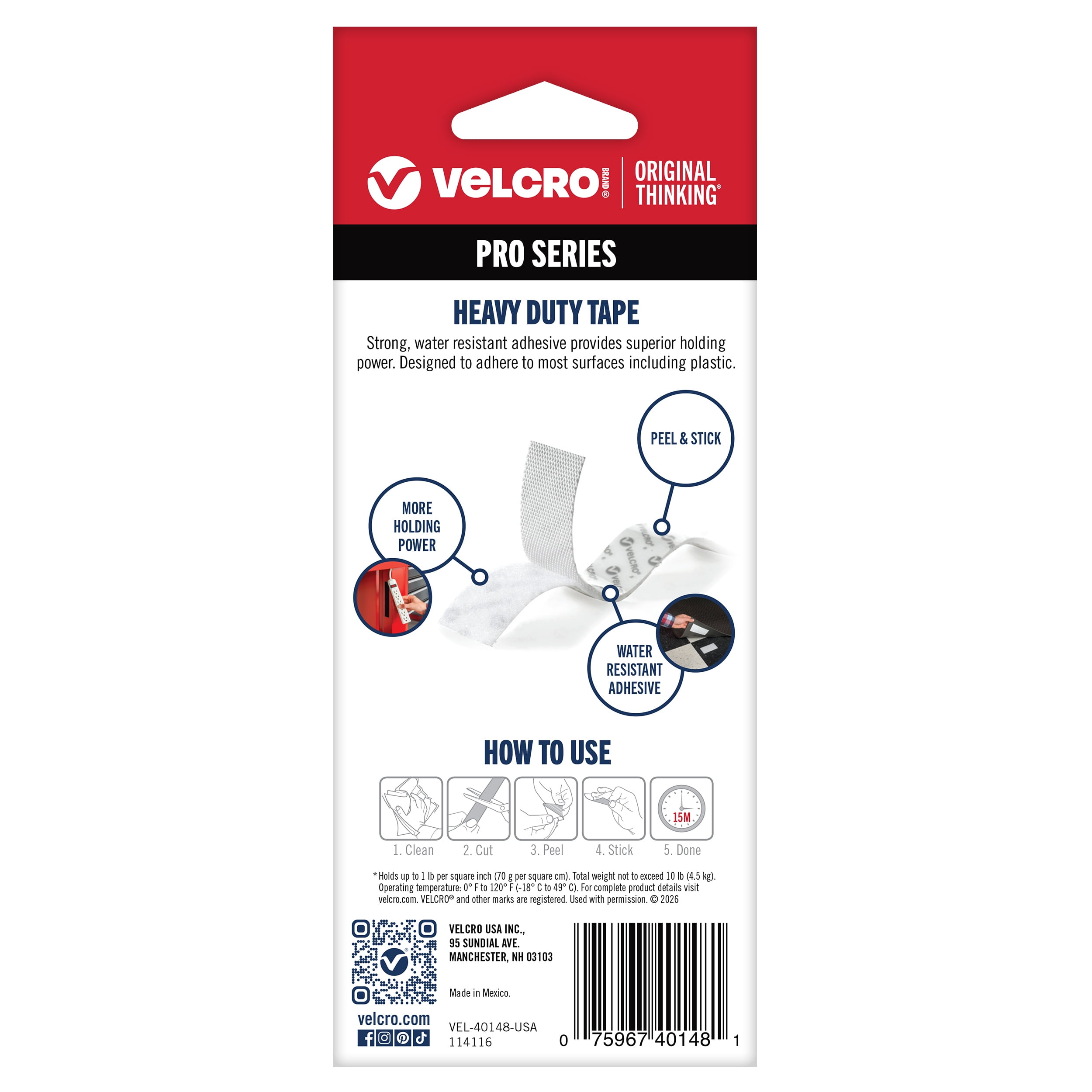 VELCRO® Brand PRO Series Heavy Duty, Holds up to 10 lbs, 36in x 1in Tape White