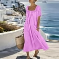 thumbnail image 5 of Efsteb Womens Sundress Button Pleated Square Neck Short Sleeve Casual Dress with Pockets Loose Fit Flowy Summer Vacation Dress (Purple,XXXL), 5 of 8