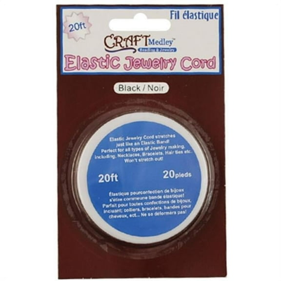 Craft Medley Elastic Jewelry Cord - Black, 0.8 mm, 18 ft